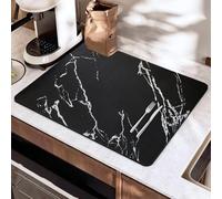SOQKEEN Grand Tapis Vaisselle Absorbant 40x60cm, Super Absorbant, Pliable et Antidérapant, Tapis de Séchage Rapide pour Cuisine, Bar, Machine à Café (Marbre noir)