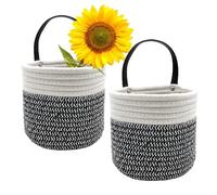 SOQKEEN Panier de Rangement, 2 Pcs 15,2 cm Decoration Chambre Panier Rangement Rond, Petit Panier Rangement Salle de Bain avec Poignées, Panier Suspendu pour, Cuisine, Chambre (Noir et blanc)