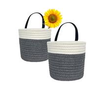 SOQKEEN Panier de Rangement, 2 Pcs 15,2 cm Decoration Chambre Panier Rangement Rond, Petit Panier Rangement Salle de Bain avec Poignées, Panier Suspendu pour, Cuisine, Chambre (Gris)