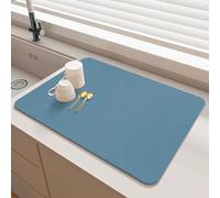 SOQKEEN Tapis Absorbant Vaisselle 40x50cm, Pliable, Antidérapant, Tapis de Séchage Rapide pour Comptoir de Cuisine, Bar, Machine à Café (Bleu)