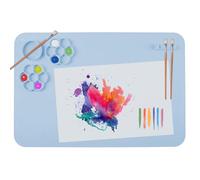 SOQKEEN Tapis de Peinture en Silicone 40x60cm Bleu avec Palette Intégrée et Porte-Pinceaux, Grand Tapis de Bricolage Antiadhésif Pliable pour Art, Résine, Argile et Loisirs Créatifs