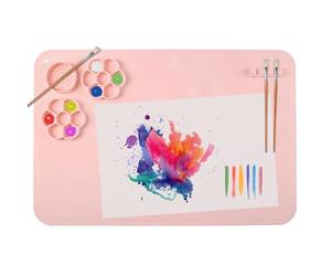 SOQKEEN Tapis de Peinture en Silicone 40x60cm Rose avec Palette Intégrée et Porte-Pinceaux, Grand Tapis de Bricolage Antiadhésif Pliable pour Art, Résine, Argile et Loisirs Créatifs