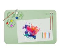 SOQKEEN Tapis de Peinture en Silicone 40x60cm Vert avec Palette Intégrée et Porte-Pinceaux, Grand Tapis de Bricolage Antiadhésif Pliable pour Art, Résine, Argile et Loisirs Créatifs