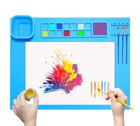 SOQKEEN Tapis de Peinture en Silicone 51x41cm Bleu avec Palette Intégrée et Porte-Pinceaux, Grand Tapis de Bricolage Antiadhésif Pliable pour Art, Résine, Argile et Loisirs Créatifs