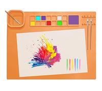 SOQKEEN Tapis de Peinture en Silicone 51x41cm Orange avec Palette Intégrée et Porte-Pinceaux, Grand Tapis de Bricolage Antiadhésif Pliable pour Art, Résine, Argile et Loisirs Créatifs
