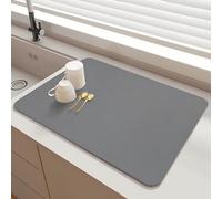 SOQKEEN Tapis Egouttoir Vaisselle 30x40cm, Super Absorbant, Pliable, Antidérapant, Tapis de Séchage Rapide pour Comptoir de Cuisine, Bar, Machine à Café (Gris Clair)