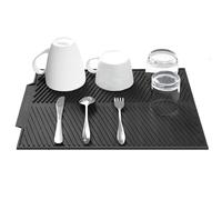 SOQKEEN Tapis Égouttoir Vaisselle, 50 x 40 cm Pliable Tapis Vaisselle en Silicone, Antidérapant Résistant à la Chaleur Tapis de Séchage Vaisselle pour Cuisine, Noir