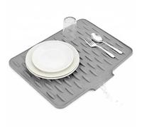 SOQKEEN Tapis Égouttoir Vaisselle en Silicone 40x32 cm, Incliné, Gris Clair | Dirige l’eau vers l’évier, protège le plan de travail, résistant à la chaleur, antidérapant, facile à nettoyer