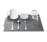 SOQKEEN Tapis Egouttoir Vaisselle en Silicone, 40x50cm Tapis en Silicone Résistant à la chaleur, Pliable, Antidérapant pour Cuisine, Gris