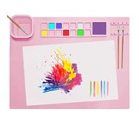 SOQKEEN Tapis Peinture Silicone, 51 × 41 cm Tapis de Peinture en Silicone Tapis Antiadhésif Pliable pour la Artisanat, Découpage, Création Artistique, l'argile et les Projets de Bricolage (Rose)