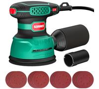 SORAKO Ponceuse Excentrique 350W 125MM 6 vitesses,16 feuilles de ponçage incluses,avec collecte de poussière et fonction de frein rapide,Idéale pour poncer et polir le bois,Dans les projets de loisirs