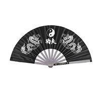 Sorand Éventail de Tai Chi, Éventail de Kung Fu Chinois, Éventail de Performance de Pratique de Danse, Kung Fu en Acier Inoxydable, Éventail Pliant de Poche en Nylon(Noir)