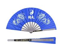Sorand Éventail de Tai Chi, Kung Fu Chinois, Performance de Danse, Acier Inoxydable, Pliant de Poche en Nylon (Bleu)