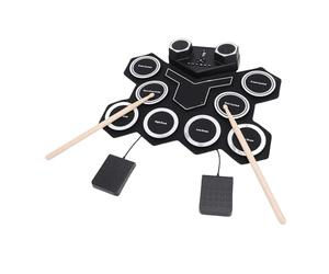 Sorandy Ensemble de Batterie électronique en Silicone à Rouleau à Main, Kit de Batterie d'entraînement MIDI, Double Haut-parleurs Intégrés avec 2 Pédales et 2 Bâtons, Idéal pour les Débutants et les
