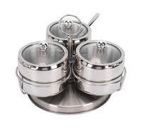 Sorandy Ensemble de Récipients à Sel et à Sucre avec Base Rotative, 3 | Bocaux en Acier Inoxydable 304, Couvercles en Verre Transparent avec Fentes pour Cuillères, Rangement Compact pour