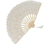 Sorandy Éventail Pliant en Bambou et Dentelle de Style Vintage, Conception Creuse pour Décor de Performance, Cadeau Portable Léger de 10,6 Pouces (Beige)