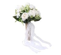 Sorandy Faux Bouquet de Mariée Décoratif Réaliste pour Photographie de Mariage, Plastique 161 G, Fête Vintage (White)