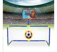 Sorandy Mini Système de Football de Basket-ball Intérieur et Extérieur, Ensemble de Jouets pour Enfants avec Panneau Arrière en Plastique trempé et Filet Amovible, Cadeau de Jeux de Sport pour Enfants