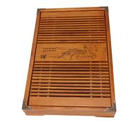Sorandy Plateau à thé Chinois Gongfu, Planche de Service à thé en Bois Massif, Accessoire de Stockage d'eau avec Motif Orchidée, Idéal pour Service à Kungfu, 11,0x16,9 Pouces (Orchidée jaune)