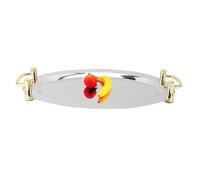 Sorandy Plateau en Acier Inoxydable, Plaque Miroir avec Poignée, Plateau de Service Portable Multifonction en Métal, Assiette à Dîner pour Hôtel, Cafétéria, (Forme Ronde avec poignée dorée, 46 cm)