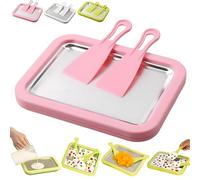 Sorbetière instantanée, kit for glace roulée maison, sorbet maison à faire soi-même, plaque de congélation instantanée avec 2 raclettes, bac à yaourt glacé(Pink,Pack of 1)