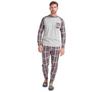 SORBETTO Pyjama pour homme à la mode comme pyjama long ou court en coton, Manches longues Marron/Gris, M