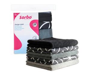 Sorbo Chiffons Microfibres Gris et Noir - Chiffons de Nettoyage Multifonction, Utilisation à Sec ou Humide, Lavables en Machine, 40 x 40 cm, Lot de 5