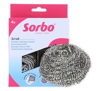 Sorbo Éponge Inox - Éponge à Récurer en Acier Inoxydable pour Saletés Tenaces, Adaptée aux Casseroles, Plats au Four, Gril et Barbecue, Structure Fine, Lot de 4
