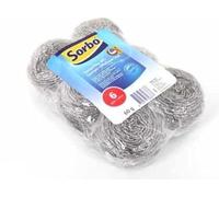 Sorbo Éponges Métalliques INOX - Lot de 6 Éponges Récurantes Ultra Puissantes - 60 g par Pièce - pour Casseroles, Grilles, Barbecue - Inoxydables & Durables