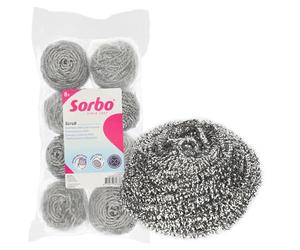 Sorbo Éponges Métalliques INOX - Lot de 8 Tampons Récurants Ultra Résistants - 40 g par Éponge - pour Poêles, Grilles, Fours & Plaques - Nettoyage Puissant