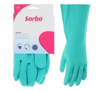 Sorbo Gants Ménagers Nitrile sans Latex - Nettoyage, Vaisselle - Manchettes Longues - Antidérapants - Réutilisables - Taille M - Pour Peaux Sensibles