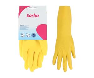 Sorbo Gants de Ménage Taille Petite en Latex, Manchette Longue, Doublure Floquée Douce pour la Vaisselle et le Nettoyage, Jaune, 1 Paire