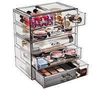 Sorbus (4 grands, 2 petits tiroirs, bijoux noirs - Grande boîte de rangement pour cosmétiques, maquillage et bijoux - Vanité élégante, étui de salle de bain (4 grands, 2 petits tiroirs, bijoux noirs)