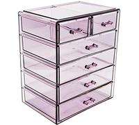 Sorbus Grande boîte de rangement pour cosmétiques, maquillage et bijoux - Vanité élégante, étui de salle de bain, violet, 4 Large, 2 Small Drawers
