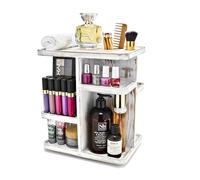 Sorbus Organiseur de maquillage rotatif à 360° - Carrousel de rangement en bois rustique gris pour cosmétiques, maquillage, soins de la peau - Organiseur de maquillage rotatif pour coiffeuse, salle de