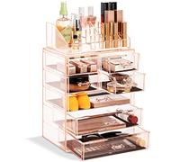 Sorbus Organiseur de maquillage transparent - Rangement de maquillage et de bijoux - Design spacieux - Excellent support pour commode, salle de bain, coiffeuse et comptoir (4 grands et 2 petits tiroirs) [Rose]