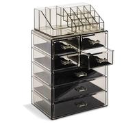 Sorbus Organiseur et présentoir de Maquillage et Bijoux Transparent, Design spacieux, pour Commode, Salle de Bain, Coiffeuse et comptoir (4 Grands tiroirs, 2 Petits tiroirs, Bijoux Noirs)