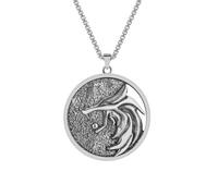 Sorceleur Geralt de Riv médaillon loup blanc collier pour hommes femmes cadeau Mens anniversaire pendentif Vintage Gwynbleidd