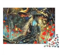 Sorcière 1000 pièces Puzzle Adultes Sorcière Champ Coquelicots Lumières Défi Difficile Premium Épais Robuste Vibrant Anti-Stress 52x38cm/1000pcs