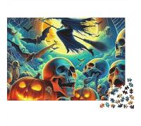 Sorcière 1000 pièces Puzzle Adultes Sorcière Volant Crânes Citrouilles Premium Épais Robuste Vibrant Défi Difficile Anti-Stress Cadeau Familial 70x50cm/1000pcs