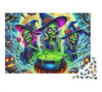 Sorcière 1000 pièces Puzzle Adultes Sorcières Vertes Remuant Chaudron Halloween Défi Difficile Premium Épais Robuste Vibrant Anti-Stress Déco Familiale 38x26cm/1000pcs