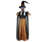 Sorcière à suspendre pour Halloween, sorcières parlantes grandeur nature avec yeux lumineux et sons effrayants, décoration d'Halloween pour jardin, maison hantée, porte d'entrée
