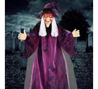 Sorcière animatronique d'Halloween de 177,8 cm, sorcière animatronique parlante géante animée avec yeux rouges, pour Halloween, pelouse, cour, décorations de maison hantée