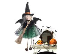 Sorcière animée sur manche à balai - de sorcier suspendue 13,5 x 24 cm, figurine de robe en gaze, pendentif de décoration d'Halloween, tissu à collectionner | Sorcière pendue effrayante pour la