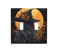 Sorcière aux cheveux longs portant un chapeau à large bord double bande à bascule plaque murale interrupteur décoration taille standard - 11,4 x 11,4 cm