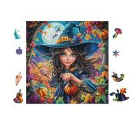 Sorcière avec Chat Noir 100 Pieces Casse-tête Amateur d'art en Carton Épais sans Déformation Difficile Expert Décoration Murale Idée Cadeau Anniversaire 28x28cm