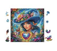 Sorcière avec Roses en cœur 100 Pieces Casse-tête Créatif en Carton Rigide sans Déformation Difficulté Moyenne Activité Manuelle Cadeau Saint Valentin Créatif 28x28cm