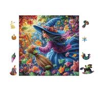 Sorcière avec Un Balai at Halloween 100 Pièces Puzzle Famille en Voitureton Rigide Difficulté Moyenne Activité Familiale Anti-Stress Loisir Créatif Idée Cadeau Anniversaire Premium 28x28cm