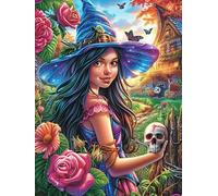 Sorcière avec Un crâne dans Le Jardin Fleuri 500 Pièces Puzzle Adulte en Carton Rigide Haute Qualité Mythes fantastiques Très Difficile Haute Difficulté Anti-Stress Décoration Murale
