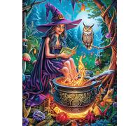 Sorcière avec Un Hibou et Un Chaudron 1000 Pièces Puzzle Famille en Carton Haute Densité Difficulté Moyenne Activité Familiale Anti-Stress Loisir Créatif Jeu De Société Premium 1000 PCS